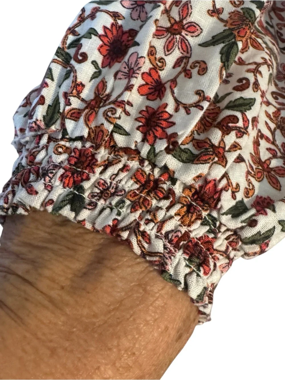 NWT Old Navy Cream Peasant Blouse with Rusty Floral Print PLUS: 2X #R - Picture 6 of 10